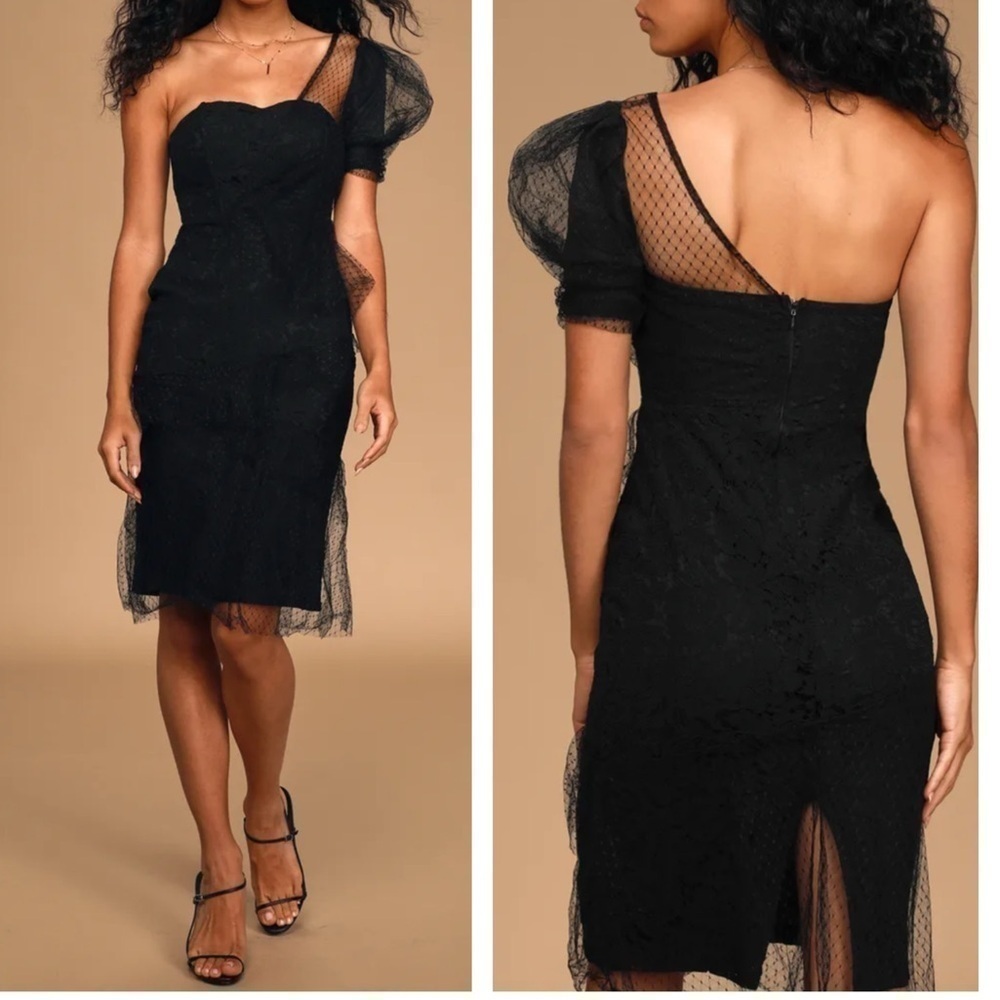 Lulus Once in a While Black Lace One-Shoulder
Bodycon Midi Dress, New with Tags